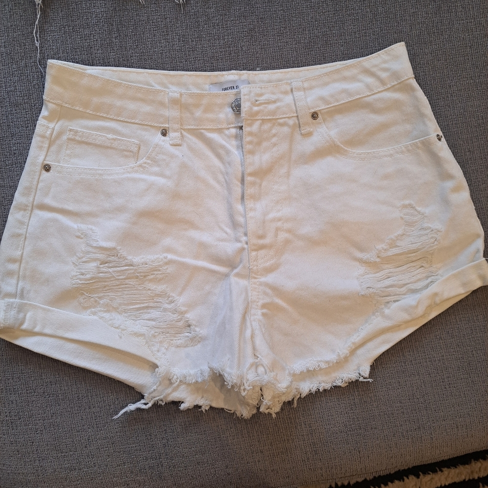 Forever 21 White Denim Shorts